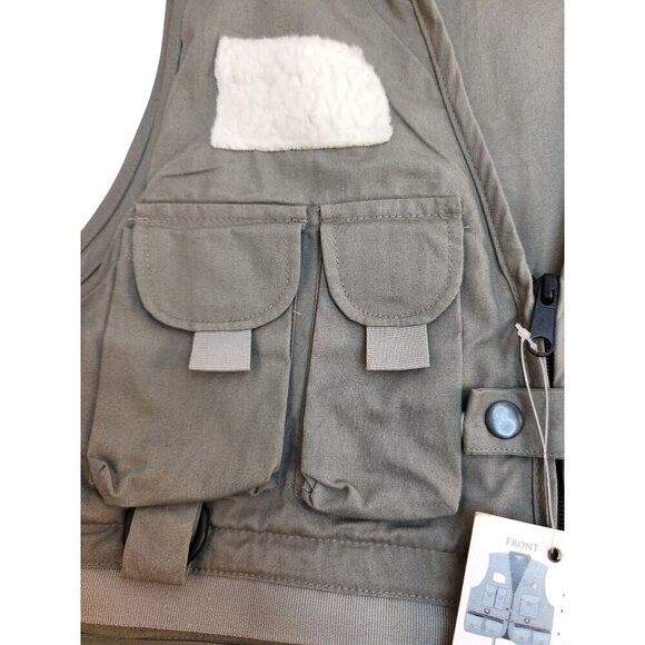 Anglers Fishing Vest With Multiple Pockets Adjustable Design Cotton Fabric Green - Picture 11 of 13